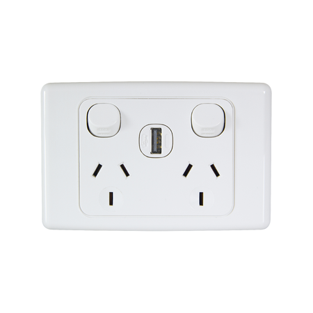 2000 Series, Power Outlet, Twin with 1 x 30USBAM - White Electric