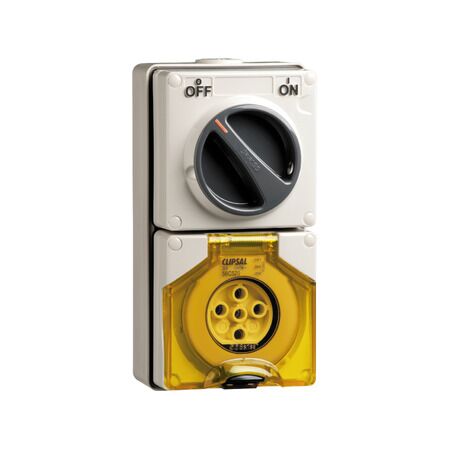 Clipsal - 56 Series, Switched Socket Outlet, 500V, 20A, 5 Round PIN, IP66, 3 Pole, Surface Mount - Grey