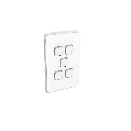 Clipsal Iconic, Gridplate and Skin, 5 Gang, Vertical/Horizontal - Vivid White