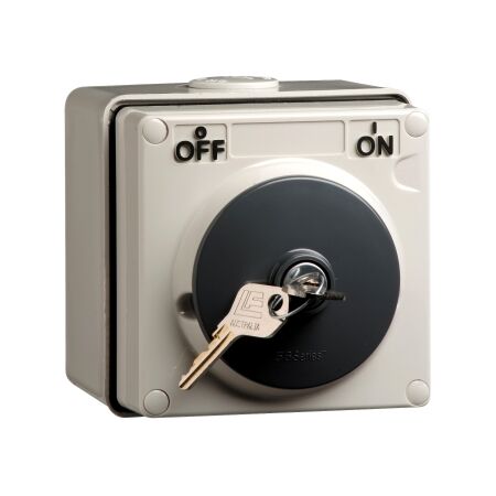Clipsal - 56 Series, Surface Switch, 3 Pole, 500VAC, 20A, Key Operated, On/Off Locking Position - Grey