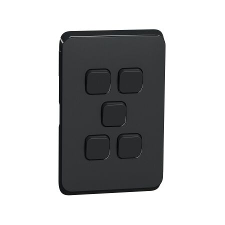 Clipsal Iconic, Switch Plate Skin, 5 Gang, Horizontal/Vertical Mount - Extra Black