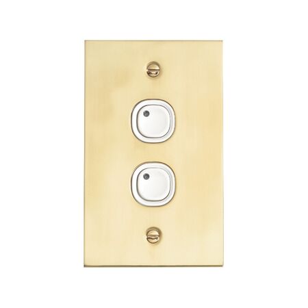 C-Bus Control and Management System, Flat Plate, Key Input, 2 Gang, B Style, Learn Enabled, Brass - White Electric