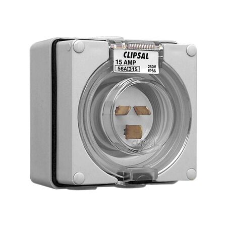 Clipsal - 56 Series, Appliance Inlet, IP66, 250V 15A - 3 Flat Pins - Grey