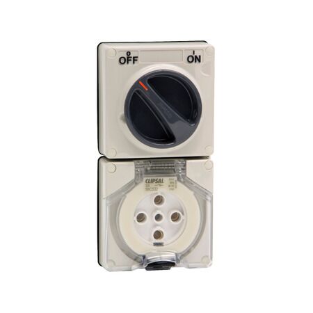 Clipsal - 56 Series, Switched Socket, Surface IP66 5 PIN 32A Less Enclosure - Resistant White Electric