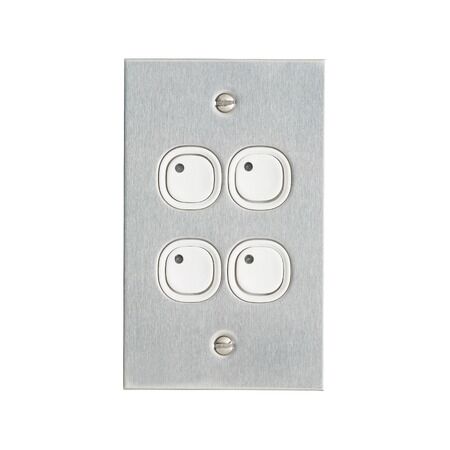 C-Bus Control and Management System, Flat Plate, Key Input, 4 Gang, B Style, Learn Enabled, Stainless Steel - White Electric
