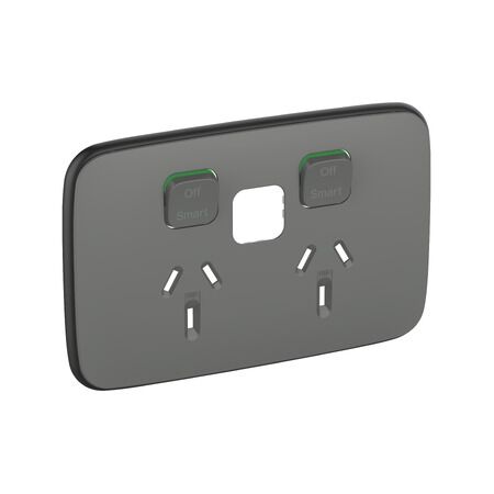 Clipsal Iconic, Essence Skin Connected Socket, Wiser, Horizontal Twin - Ash Grey