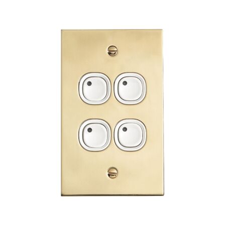 C-Bus Control and Management System, Flat Plate, Key Input, 4 Gang, B Style, Learn Enabled, Brass - White Electric