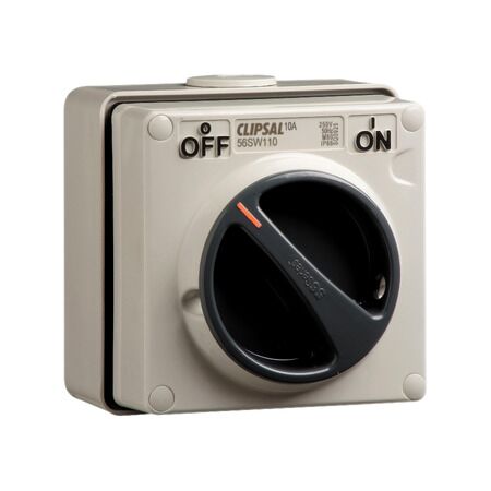 Clipsal - 56 Series, Surface Switch, 1 Gang, 250VAC, 10A - Grey