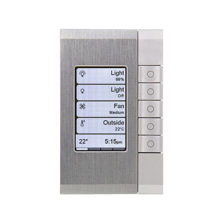 C-Bus eDLT, Wall Plate, Saturn, Enhanced Dynamic Labelling Technology, 5 Key Grid - Stainless Steel