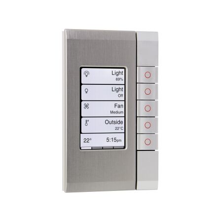 C-Bus eDLT, Wall Plate, Saturn, Enhanced Dynamic Labelling Technology, 5 Key Grid - Stainless Steel
