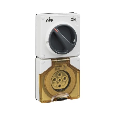 Clipsal - 56 Series, Switched Socket, Surface IP66 5 PIN 20A Less Enclosure - Resistant White Electric