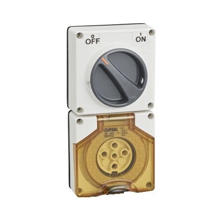 Clipsal - 56 Series, Switched Socket, Surface IP66 5 PIN 10A Less Enclosure - Resistant White Electric