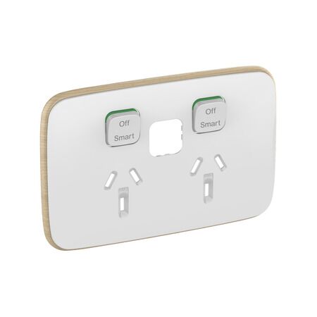 Clipsal Iconic, Essence Skin Connected Socket, Wiser, Horizontal Twin - Arctic White