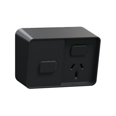 Clipsal Iconic Outdoor, Single Switched Socket Outlet with timer, 10A, 250V - Black
