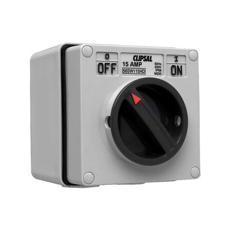 Clipsal - 56 Series, Surface Switch, 1 Gang, 250VAC, 15A, Heavy Duty - Grey