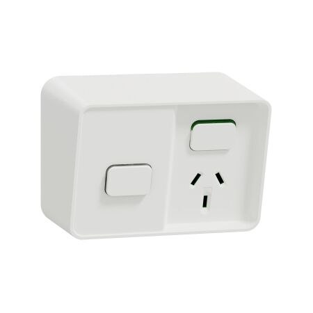 Clipsal Iconic Outdoor, Single Switched Socket Outlet with timer, 10A, 250V - Extra Vivid White