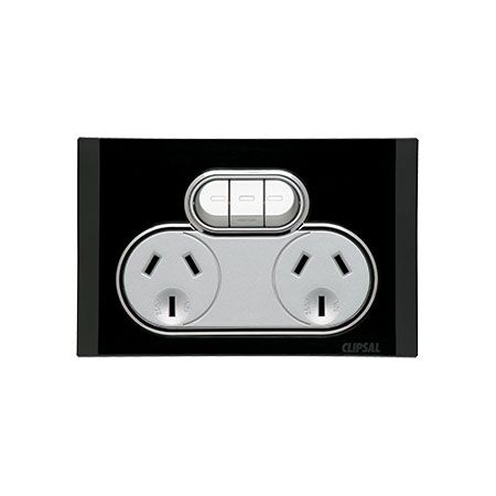 Saturn Series, Double Switch Power Point, 250V, 10A, Non-removable, Extra Switch - Espresso Black