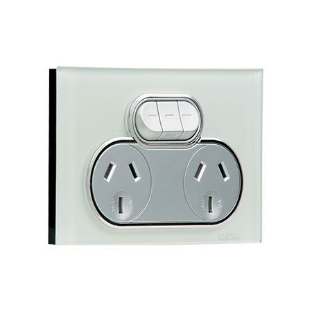 Saturn Series, Double Switch Power Point, 250V, 10A, Non-removable, Extra Switch - Ocean Mist