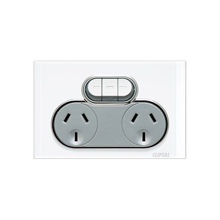 Saturn Series, Double Switch Power Point, 250V, 10A, Non-removable, Extra Switch - Pure White