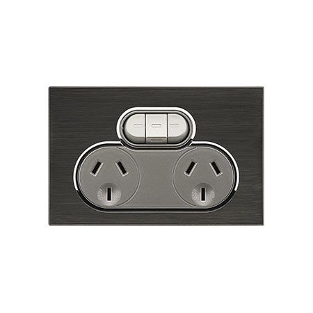 Saturn Series, Double Switch Power Point, 250V, 10A, Non-removable, Extra Switch - Horizon Black