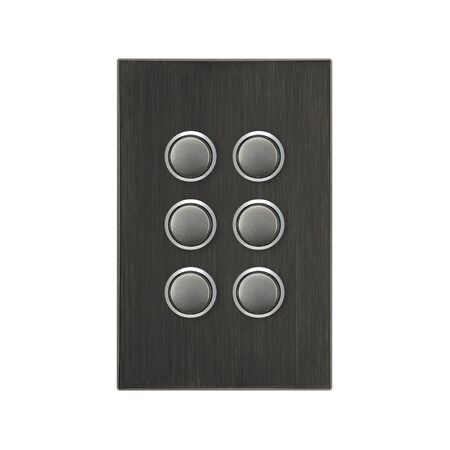 Saturn Series, push-button Switch LED, 6 Gang, 250V, 16AX/20A - Horizon Black