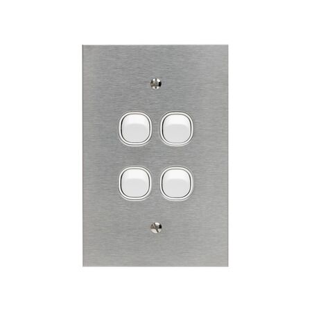 Metal Plate Series, Flush Switch, 4 Gang, 250VAC, 10A, Range, BSL Style, Standard, Vert - White Electric