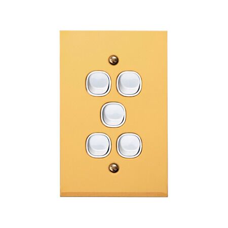 Metal Plate Series, Flush Switch, 5 Gang, 250VAC, 10A, Range, BBSL Style, Standard, Vert - Black