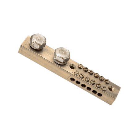 Clipsal - Max 4, Earth bar, 220 A 6 hole length 110 mm Front wiring 2 studs for cable lugs