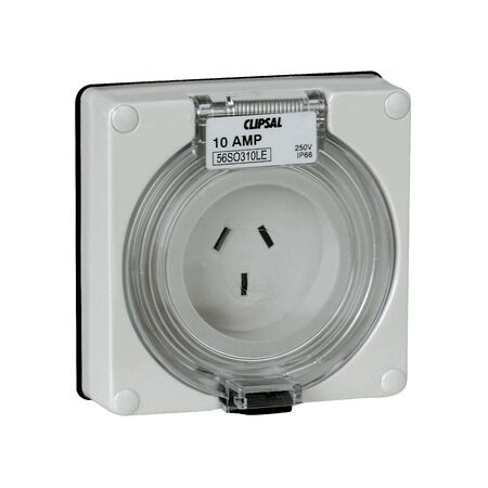 Clipsal - 56 Series, Socket Outlet Surface 3 Flat PIN 10A, 250V Less Enclosure - Grey