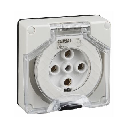 Clipsal - 56 Series, Socket Outlet, Surface 5 PIN Round 32A Less Enclosure - Grey