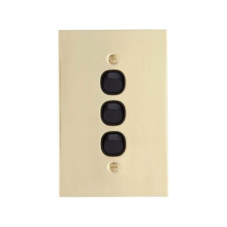 Metal Plate Series, Flush Switch, 3 Gang, 250VAC, 10A, Range, BBSL Style, Standard, Vert - Black