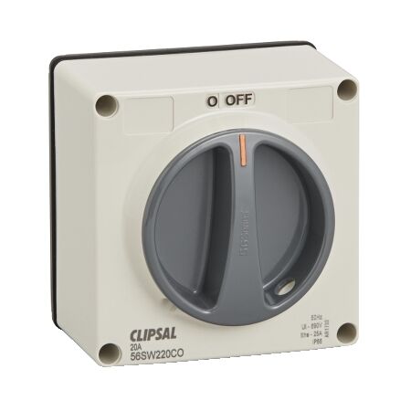 Clipsal - 56 Series, Surface Switch, 1 Gang Changeover 20A Less Enclosure (With 7 Series Mechanism) - Grey