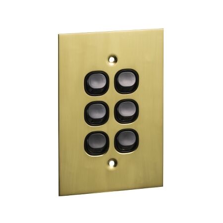 Metal Plate Series, Flush Switch, 6 Gang, 250VAC, 10A, Range, BBSL Style, Standard, Vert - Black