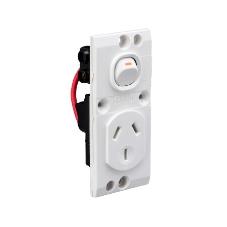Medilec, Single Switched Socket Module - "O" Style, 10A Double Pole - Vertical - White Electric