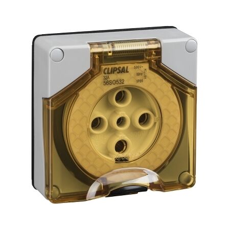 Clipsal - 56 Series, Socket Outlet, Surface 5 PIN Round 32A Less Enclosure - Chemical Grey