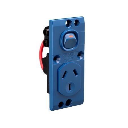 Medilec, Single Switched Socket Module - "O" Style, 10A Double Pole - Vertical - Dark Blue