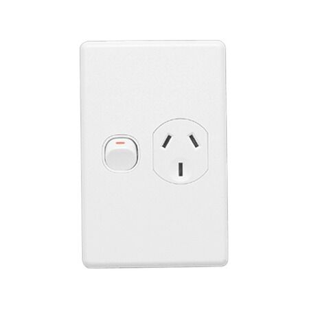 Classic C2000 Series, Switched Socket Outlet, Single, 250V, 10A, Vertical, 2 Pole - White Electric
