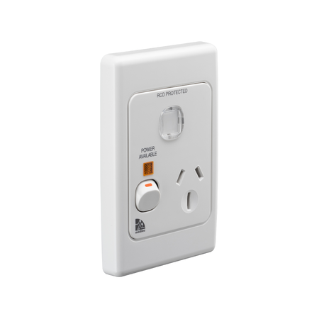 Medilec, Single Switch Socket Outlet, 250V, 15A, Vertical - White Electric