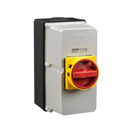 Clipsal - 56 Series, Surface Switch, 1 Gang, 4 Pole, 690VAC, 63A, Heavy Duty - Grey