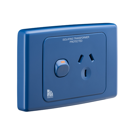 Medilec, Single Switch Socket Outlet, 250V, 10A, 2 Pole - Dark Blue