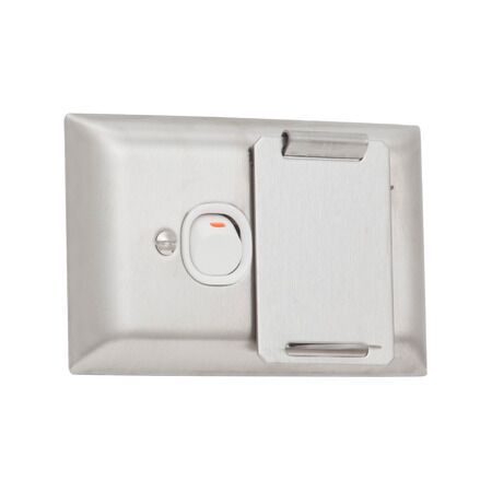 Metal Plate Series, Single Switch Socket Outlet, 250V, 10A, A Style Deep Curved Plate, Lockable Flap - White Electric