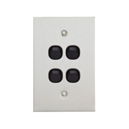 Metal Plate Series, Flush Switch, 4 Gang, 250VAC, 10A, Range, BSL Style, Standard, Vert - Black