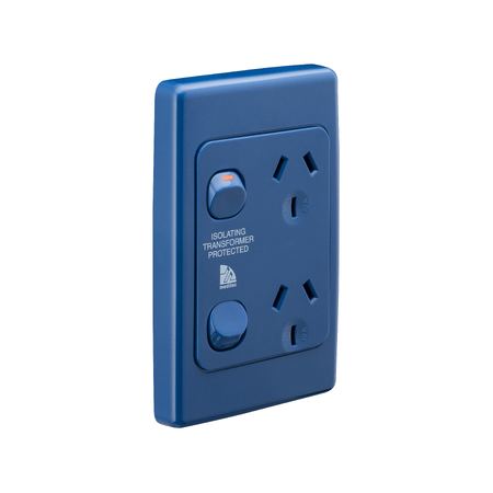 Medilec, Socket, Twin Vertical Double Pole - Dark Blue