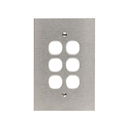 Metal Plate Series, Switch Grid Plate and Cover, 6 Gang, BSL Style, Less Mechanism, Over Size - White Electric