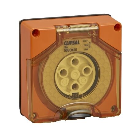 Clipsal - 56 Series, Socket Outlet, Surface 4P Round 10A Less Enclosure - Resistant Orange