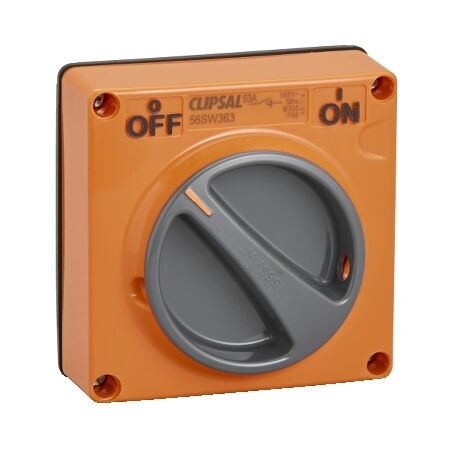 Clipsal - 56 Series, Surface Switch, IP66 1 Gang 3 Pole 63A Less Enclosure - Resistant Orange