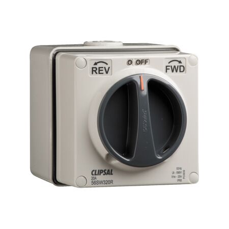 Clipsal - 56 Series, Surface Switch, 1 Gang, 3 Pole, 500VAC, 20A, Reversing and Changeover - Grey