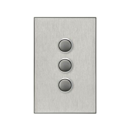 Saturn Series, push-button Switch, 3 Gang, 250V, 16AX/20A - Horizon Silver