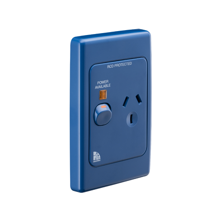 Medilec, Single Switch Socket Outlet, 250V, 10A, Vertical, Indicator - Dark Blue
