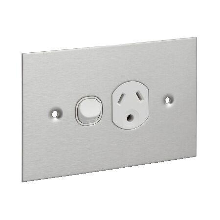 Metal Plate Series, Switched Socket Single, Bsl Round Earth - White Electric